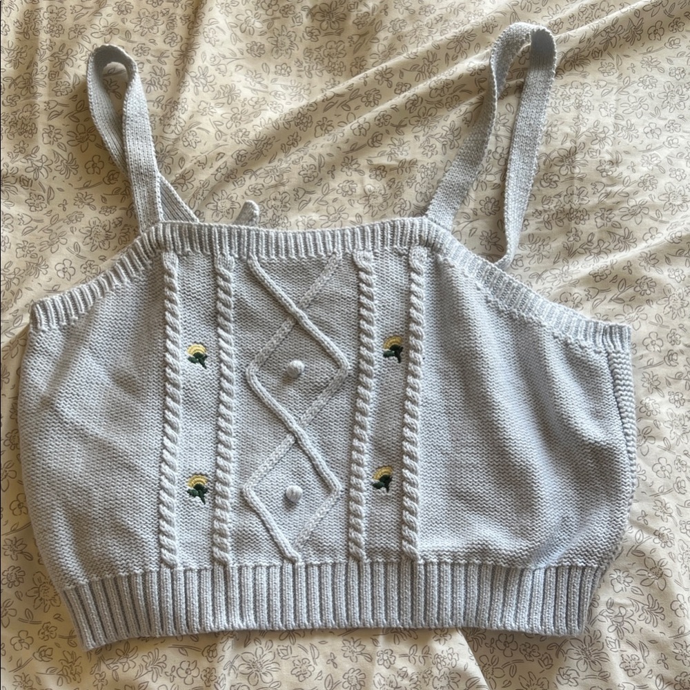 Light Blue Cropped Knit Women's Top